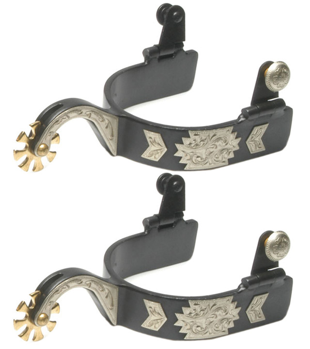 Espuela Texana de Hierro Negro Con Adornos Dorados con Banda de 1"