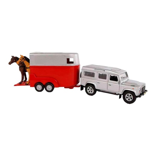 [21012960000] Camioneta Land Rover Con Tráiler y Caballos de Juguete