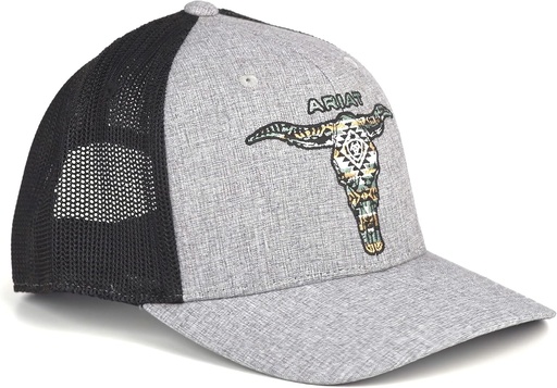 [A300075006] Gorra Ariat Flex Fit 110 Esqueleto Vaca Color Gris/Negro