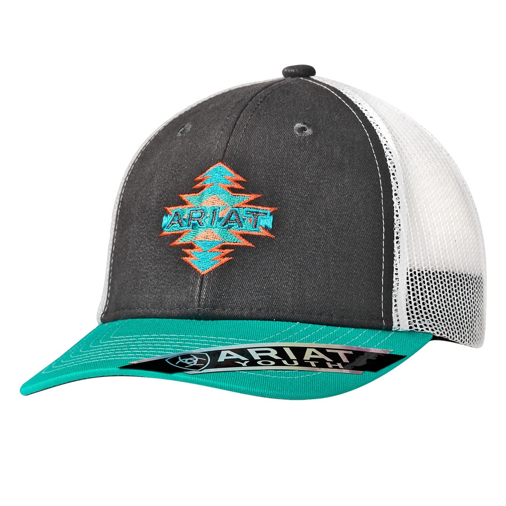 Gorra Ariat Aztec Logo Color Gris/Verde Talla Youth