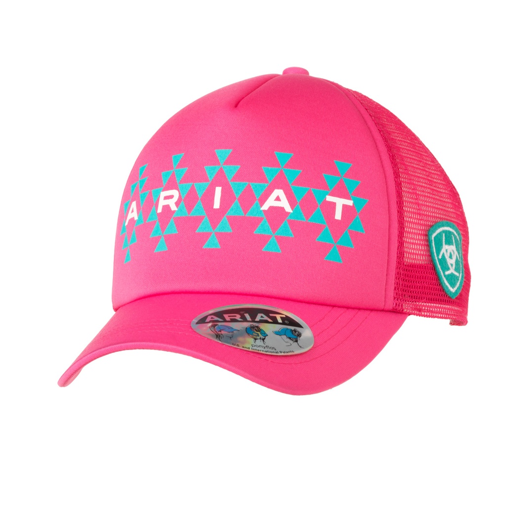 Gorra Ariat Ponyflo Southwestern Color Rosado Fuerte Talla Youth