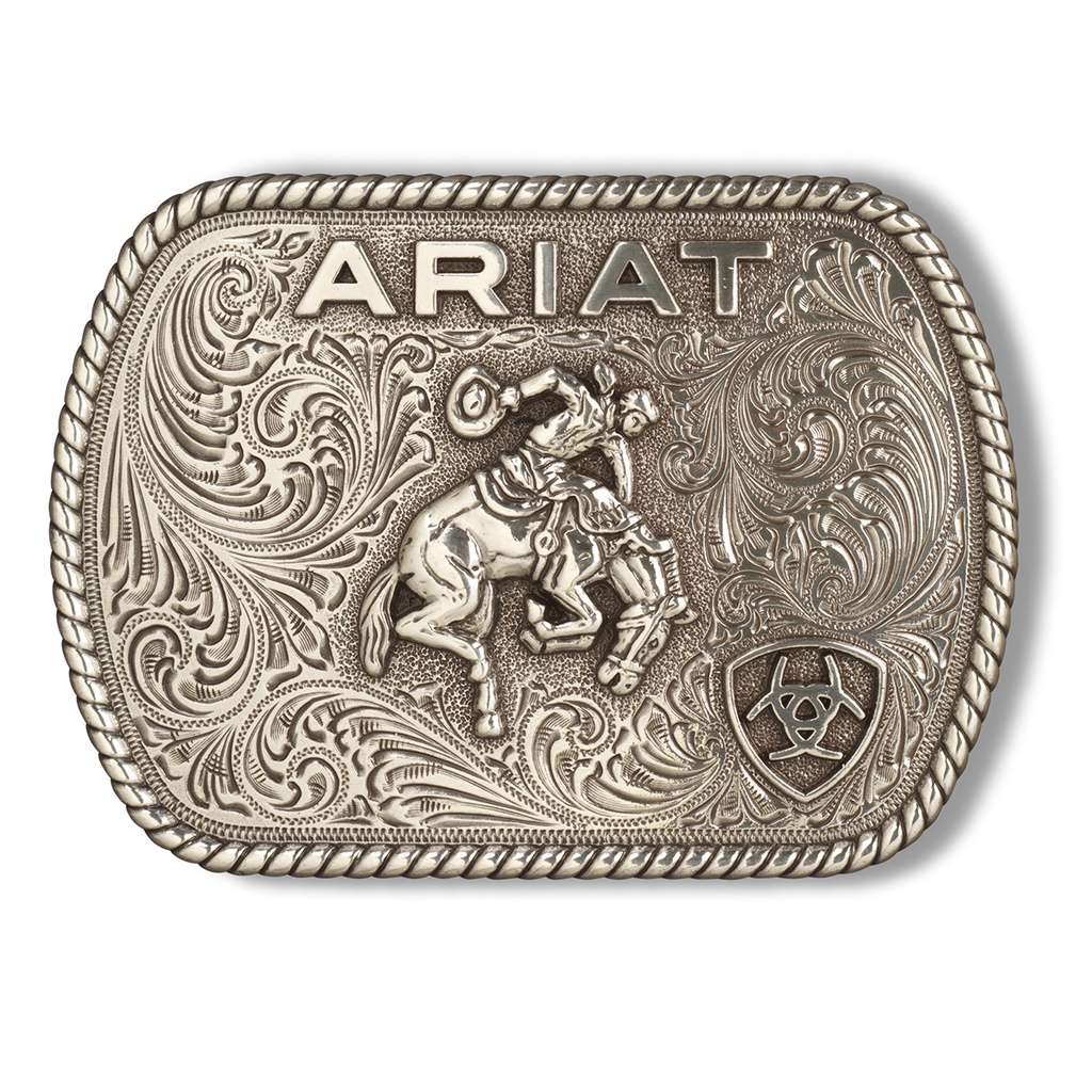 Hebilla Ariat Vintage Bronco Rectangular Plateado Antiguo