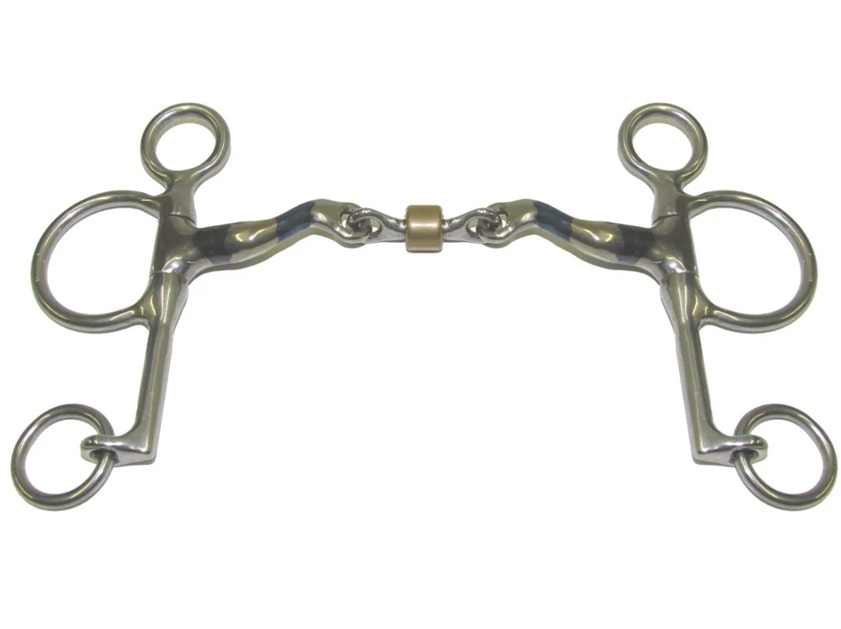 Freno Pelham Bombers McHardy Doble Articulado con Roller de Cobre Talla 13.5 Con Pata 55 mm y Grosor 14 mm 