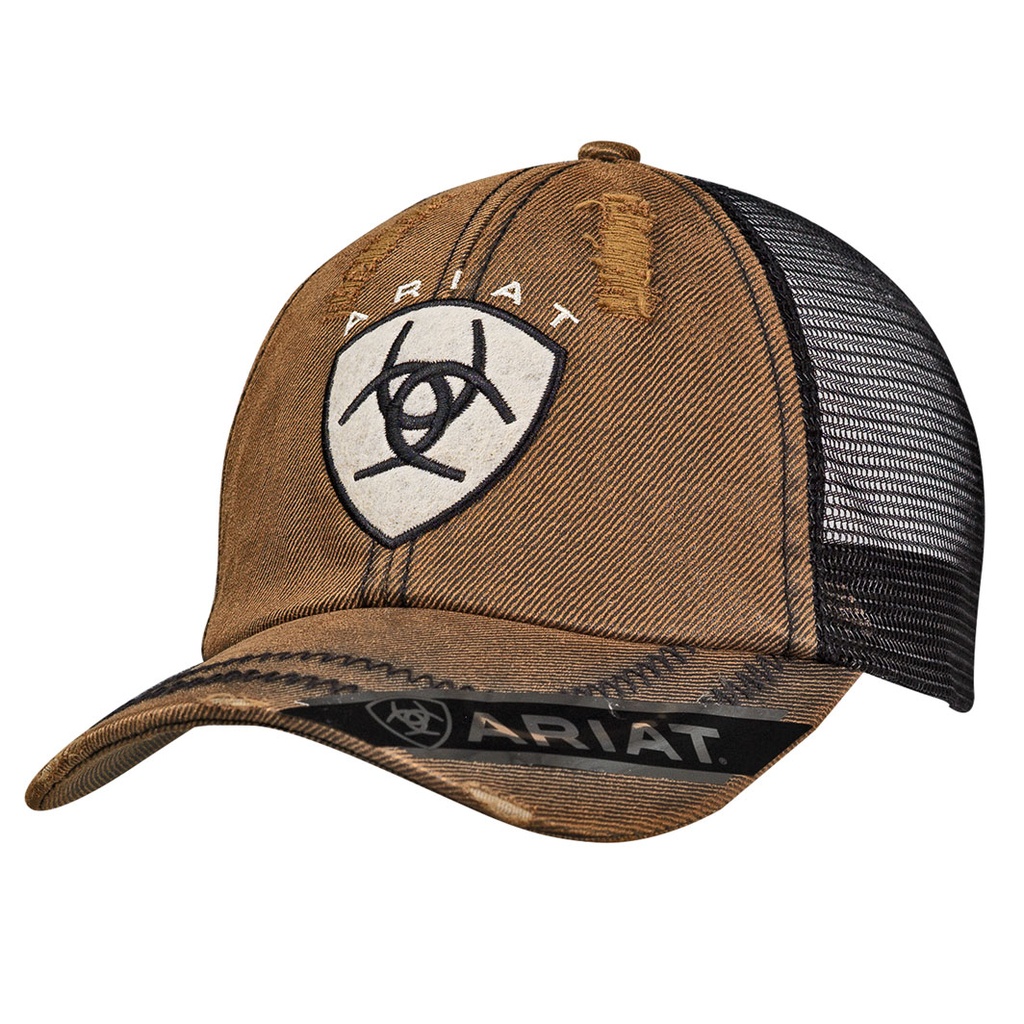 Gorra Ariat Trucker Con Logo Bordado en un Parche de Algodón Cepillado Color Café/Negro