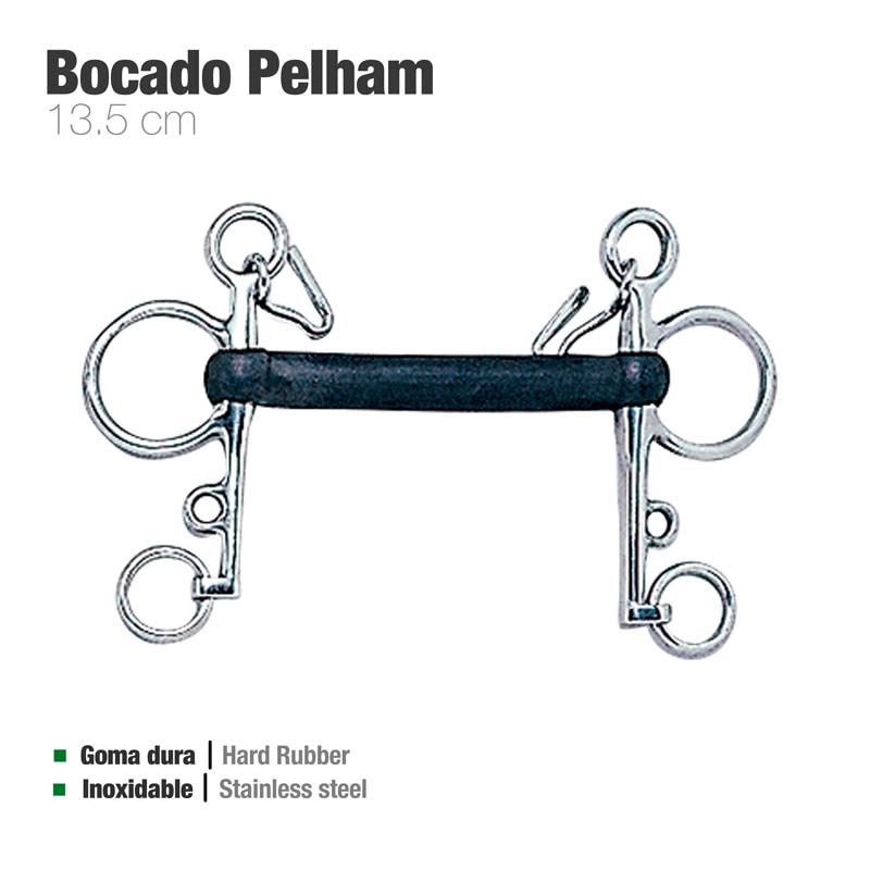 Freno Pelham Barra Rígida Forrado de Hule Talla 13.5 cm