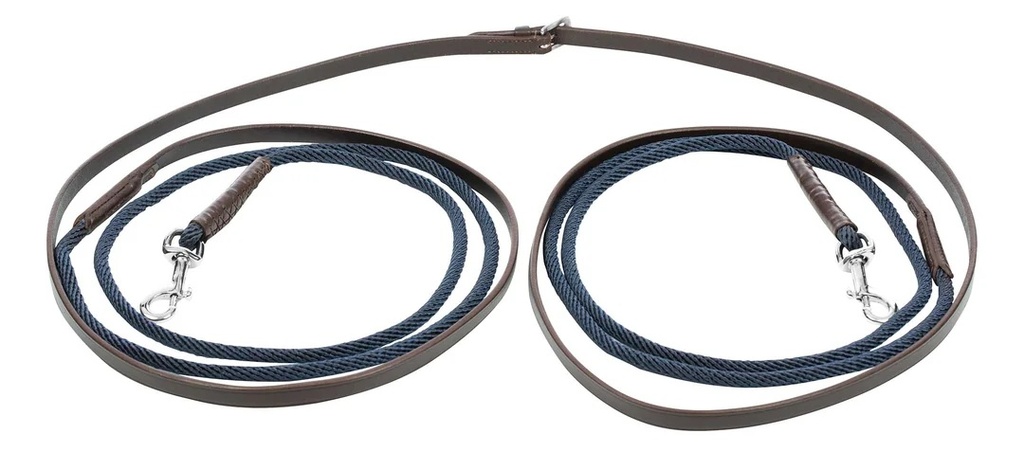 Riendas Corredizas de Cuero y Lazo Equinavia Saga Color Chocolate/Azul