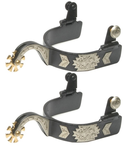 [11118] Espuela Texana de Hierro Negro Con Adornos Dorados con Banda de 1"