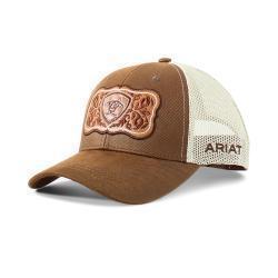 [A300070002] Gorra Ariat Para Dama Snap Back Faux Leather Floral Logo Color Café