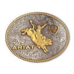[A37056] Hebilla Ariat Oval Rope Edge Bullrider Antique Silver And Antique Gold