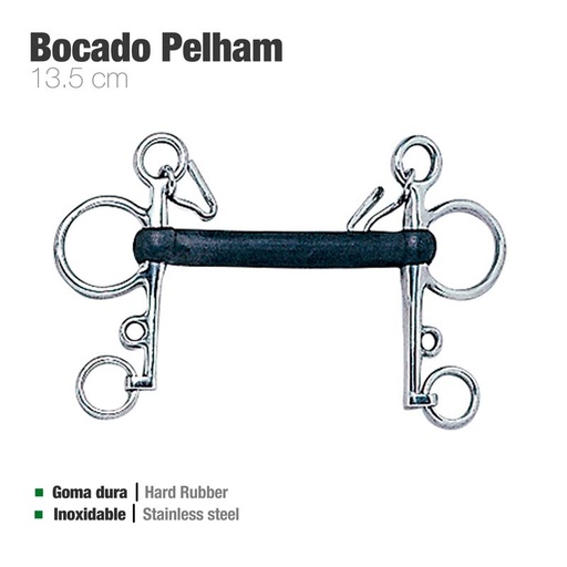 [2101350135034] Freno Pelham Barra Rígida Forrado de Hule Talla 13.5 cm